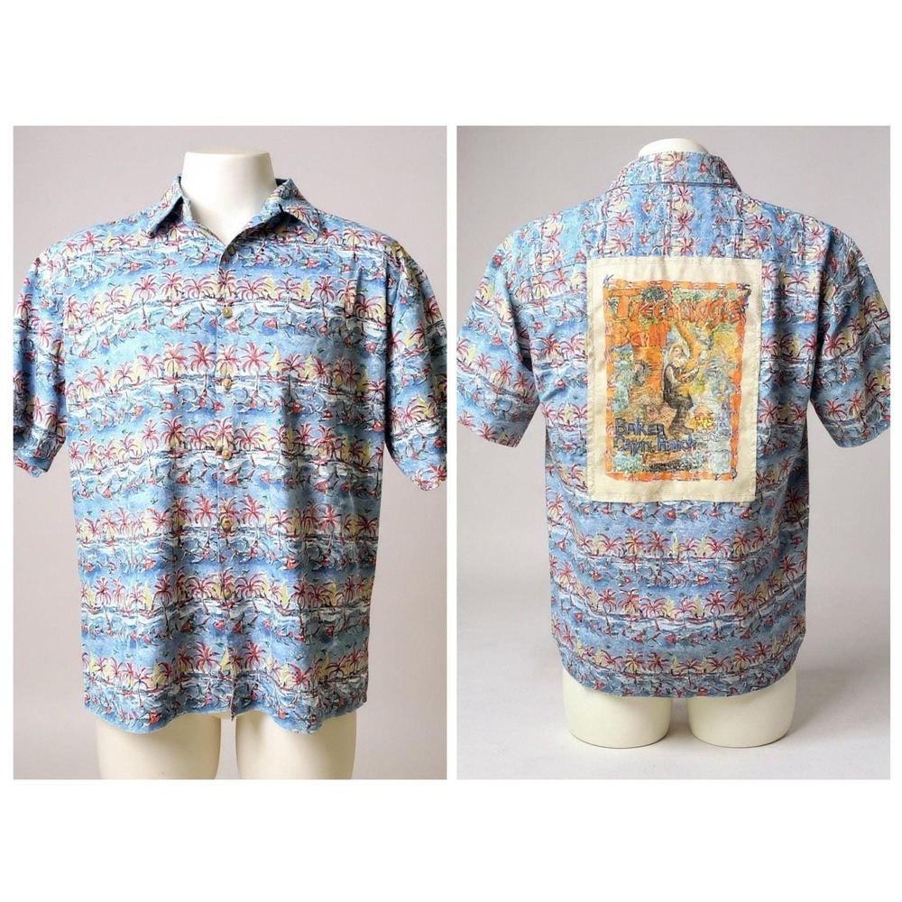 Kahala Avi Collection Shirt Large Blue Treehuggers Ball Hawaii Cotton Hippie